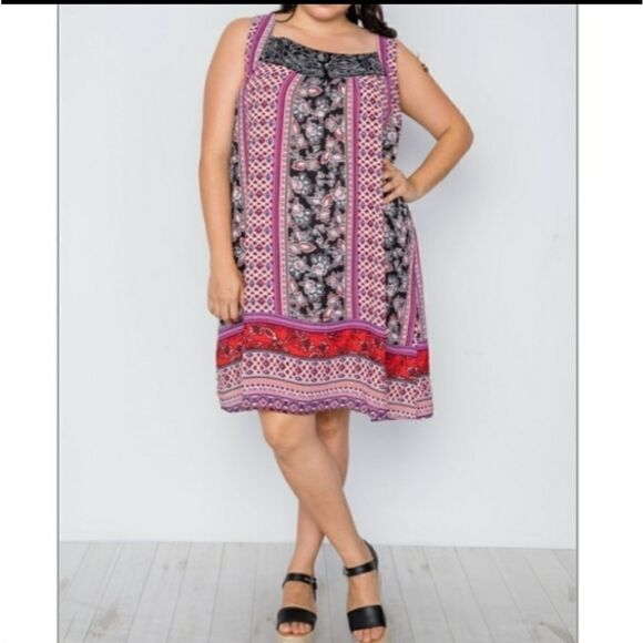 🆕 Plus Size Boho Mix Print Sleeveless Dress 1X - Picture 1 of 5